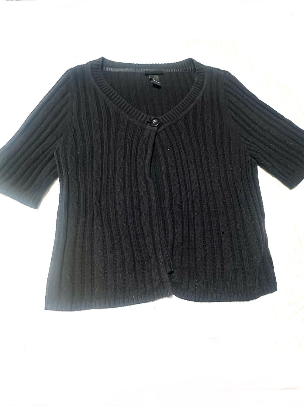 Lane Bryant Black Short-Sleeve Ribbed Cardigan